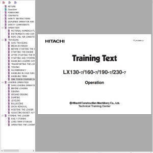 Hitachi LX130-7 LX160-7 LX190-7 LX230-7 Operation Manual TTLA-0489-LX