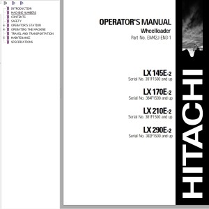 Hitachi LX145E-2 LX170E-2 LX210E-2 LX290E-2 Operator's Manual EM42J-EN3-1