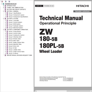 Hitachi ZW180-5B ZW180PL-5B Technical Manual TONDB90-EN-00