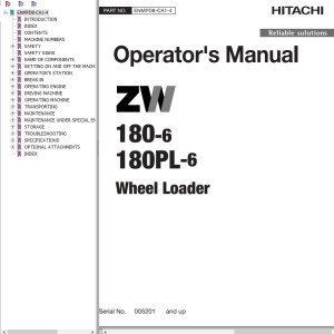 Hitachi ZW180-6 ZW180PL-6 Operator's Manual ENMPD8-CA1-4