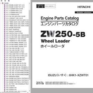 Hitachi ZW250-5B Engine Parts Catalog 6HK1-XZWT01-7