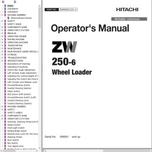 Hitachi ZW250-6 Operator's Manual ENMNEM-CA1-4