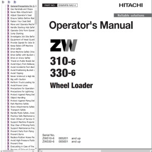 Hitachi ZW310-6 ZW330-6 Operator's Manual ENMNFB-NA2-4
