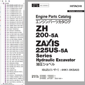 Hitachi ZH200-5A ZX225US-5A Engine Parts Catalog 4HK1-XKSA03-3