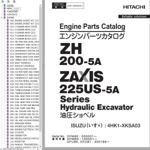 Hitachi ZH200-5A ZX225US-5A Engine Parts Catalog 4HK1-XKSA03-7
