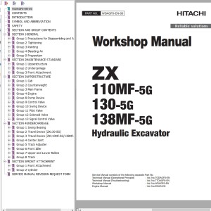 Hitachi ZX110MF-5G ZX130-5G ZX138MF-5G Workshop Manual WDAGF0-EN-00