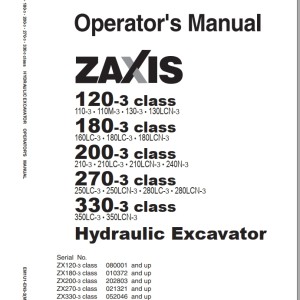 Hitachi ZX120-3 ZX180-3 ZX200-3 ZX270-3 ZX330-3 Class Operator's Manual EM1U1-EN3-2(MD)