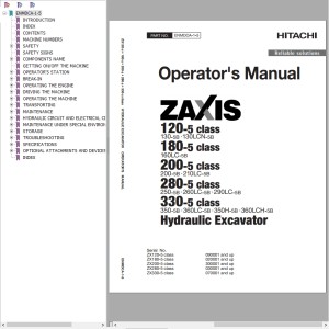 Hitachi ZX120-5 ZX330-5 Class Operator's Manual ENMDCA-1-5