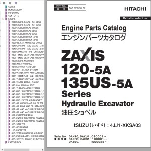 Hitachi ZX120-5A ZX135US-5A Engine Parts Catalog 4JJ1-XKSA03-10