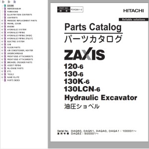 Hitachi ZX120-6 ZX130-6 ZX130K-6 ZX130LCN-6 Parts Catalog PDAQ50-1-2
