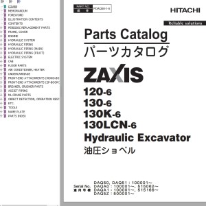 Hitachi ZX120-6 ZX130-6 ZX130K-6 ZX130LCN-6 Parts Catalog PDAQ50-1-5