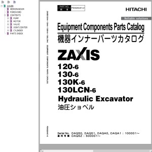Hitachi ZX120-6 ZX130-6 ZX130K-6 ZX130LCN-6 Parts Catalog PDAQ50-E1-2