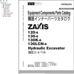 Hitachi ZX120-6 ZX130-6 ZX130K-6 ZX130LCN-6 Parts Catalog PDAQ50-E1-3