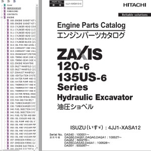 Hitachi ZX120-6 ZX135US-6 Engine Parts Catalog 4JJ1-XASA12-5