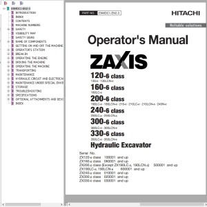 Hitachi ZX120-6 ZX330-6 Class Operator’s Manual ENMDC1-EN2-3