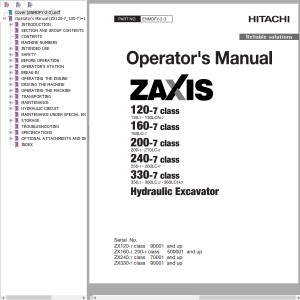 Hitachi ZX120-7 ZX330-7 Class Operator's Manual ENMDFY-2-3