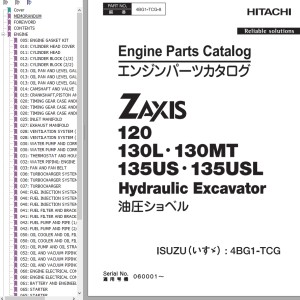 Hitachi ZX120 ZX130L ZX130MT ZX135US ZX135USL Engine Parts Catalog 4BG1-TCG-8