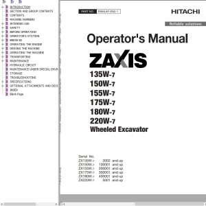 Hitachi ZX135W-7 ZX150W-7 ZX155W-7 ZX175W-7 ZX180W-7 ZX220W-7 Operator's Manual ENMLAF-EN2-1