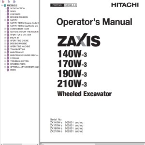 Hitachi ZX140W-3 ZX170-3 ZX190W-3 ZX210W-3 Operator's Manual EMCGB-2-2