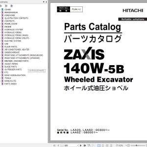 Hitachi ZX140W-5B Parts Catalog PLAA-1-2