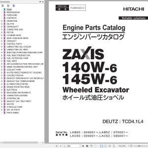 Hitachi ZX140W-6 ZX145W-6 Engine Parts Catalog PLAB50-EG1-2