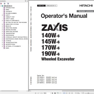Hitachi ZX140W-6 ZX145W-6 ZX170W-6 ZX190W-6 Operator's Manual ENMLAB-EN1-5