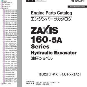 Hitachi ZX160-5A Engine Parts Catalog 4JJ1-XKSA01-9