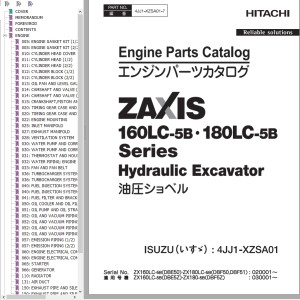 Hitachi ZX160LC-5B ZX180LC-5B Engine Parts Catalog 4JJ1-XZSA01-7