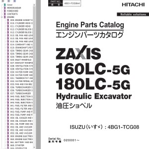 Hitachi ZX160LC-5G ZX180LC-5G Engine Parts Catalog 4BG1-TCG08-6
