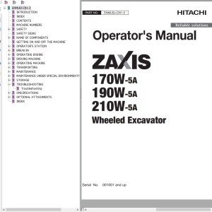 Hitachi ZX170-5A ZX2190-5A ZX210-5A Operator's Manual ENMLBJ-CN1-3
