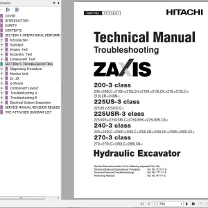 Hitachi ZX200-3 Series To ZX270-3 Series Technical Manual Troubleshooting TT1V1-E-01