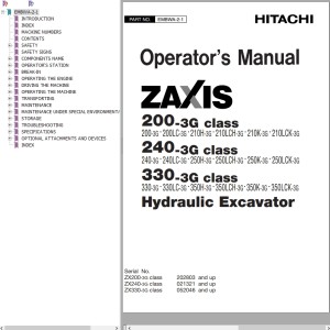 Hitachi ZX200-3G ZX240-3G ZX330-3G Class Operator's Manual EMBWA-2-1