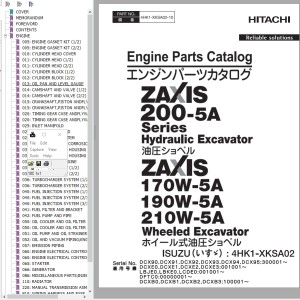 Hitachi ZX200-5A ZX170W-5A ZX190W-5A ZX210W-5A Engine Parts Catalog 4HK1-XKSA02-10