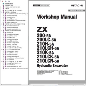 Hitachi ZX200-5A ZX210LCN-5A Workshop Manual WDCX90-EN-01