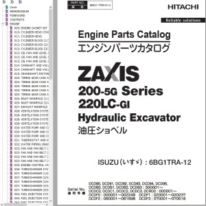 Hitachi ZX200-5G ZX220LC-GI Engine Parts Catalog 6BG1-TRA12-4