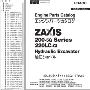 Hitachi ZX200-5G ZX220LC-GL Engine Parts Catalog 6BG1-TRA12-7