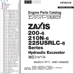 Hitachi ZX200-6 ZX210N-6 ZX225USRLC-6 Engine Parts Catalog 4HK1-XASA02-4