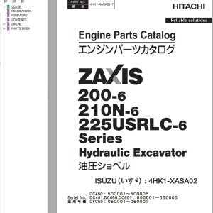 Hitachi ZX200-6 ZX210N-6 ZX225USRLC-6 Engine Parts Catalog 4HK1-XASA02-7