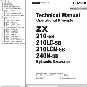 Hitachi ZX210-5B ZX210LC-5B ZX210LCN-5B ZX240N-5B Technical Manual TODCK-EN-00