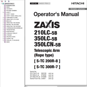 Hitachi ZX210LC-5B ZX350LC-5B ZX350LCN-5B Operator's Manual ENMDDD-RTBH3-3