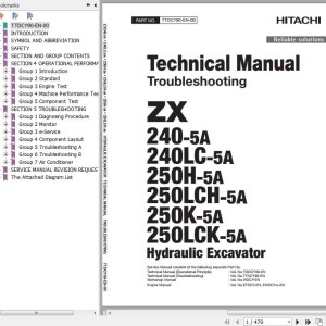 Hitachi ZX240-5A To 250LCK-5A Technical Manual Troubleshooting TTDCY90-EN-00