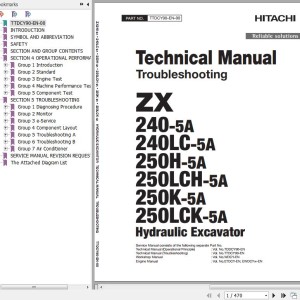 Hitachi ZX240-5A To ZX250LCK-5A Technical Manual Troubleshooting TTDCY90-EN-00
