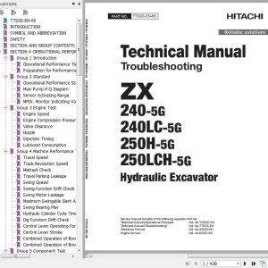 Hitachi ZX240-5G To ZX250LCK-5G Technical Manual Troubleshooting TTDCE-EN-00