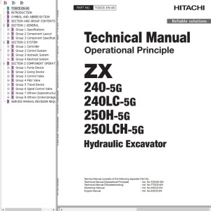 Hitachi ZX240-5G ZX240LC-5G ZX250H-5G ZX250LCH-5G Technical Manual TODCE-EN-00