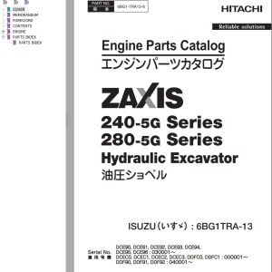 Hitachi ZX240-5G ZX280-5G Engine Parts Catalog 6BG1-TRA13-6