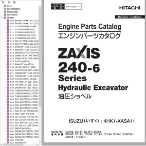 Hitachi ZX240-6 Series Engine Parts Catalog 4HK1-XASA11-7