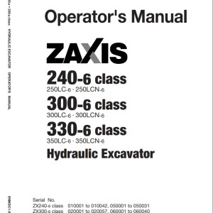 Hitachi ZX240-6 ZX300-6 ZX330-6 Class Operator's Manual ENMDC1-EN1-1A