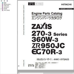 Hitachi ZX270-3 Series ZX360W-3 ZR950JC EG70R-3 Engine Parts Catalog 4HK1-XYSA03-9