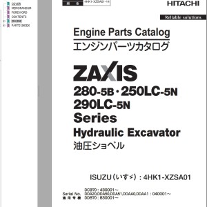 Hitachi ZX280-5B ZX250LC-5N ZX290LC-5N Engine Parts Catalog 4HK1-XZSA01-14