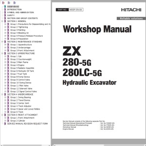 Hitachi ZX280-5G ZX280LC-5G Workshop Manual WDDF-EN-00